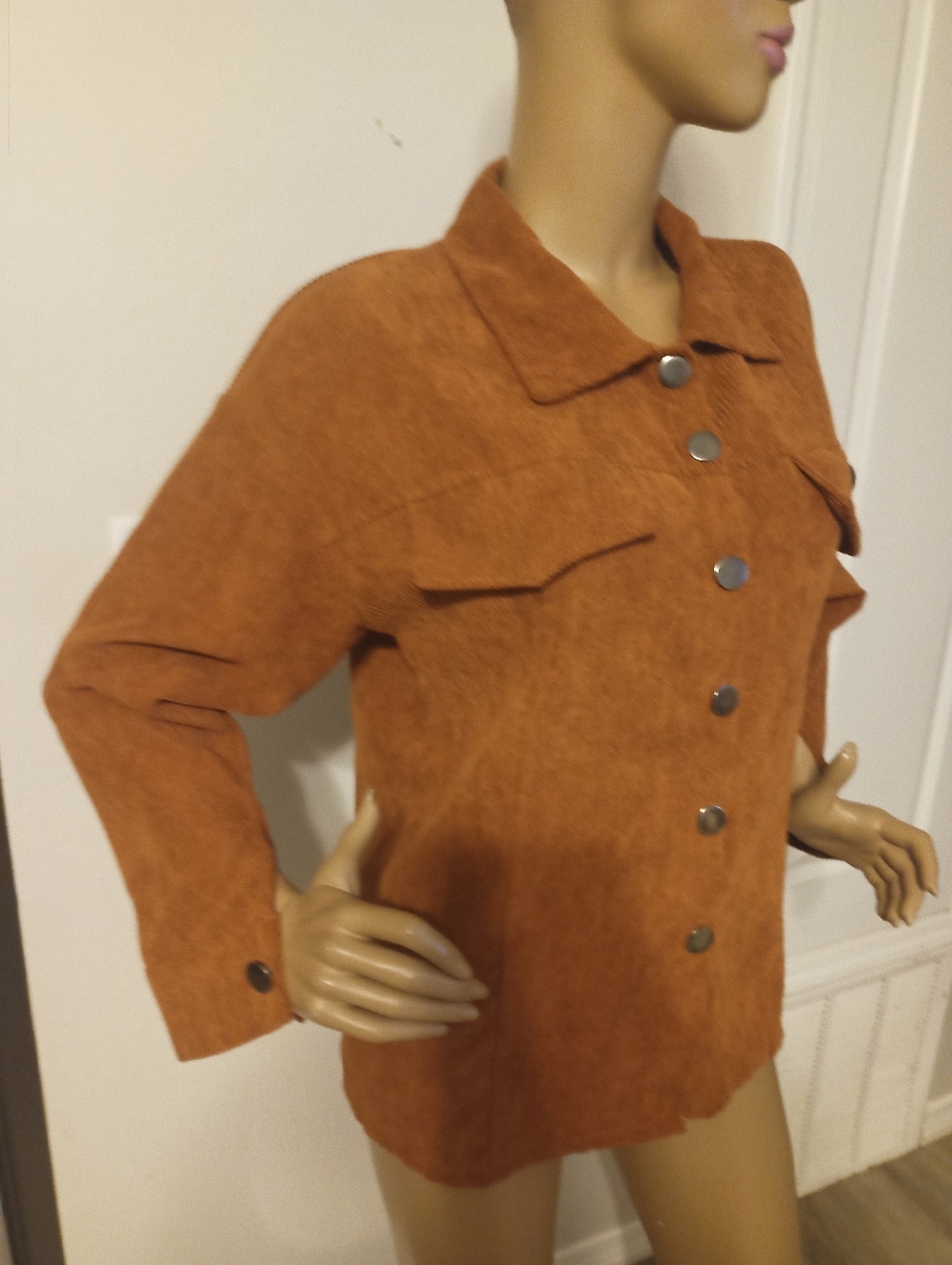Rust Corduroy Button-Up Shacket - Picture 4 of 6